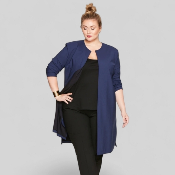 PARI PASSU Minimalist Wool Navy Lightweight Coat Trench Blazer Hourglass 16 - Picture 2 of 11